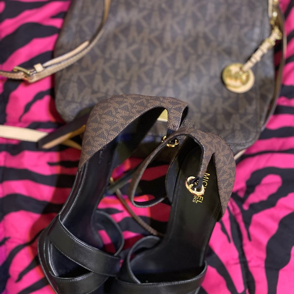 MICHAEL Michael Kors Black and Brown Stiletto Heels Bundle Bag / heels